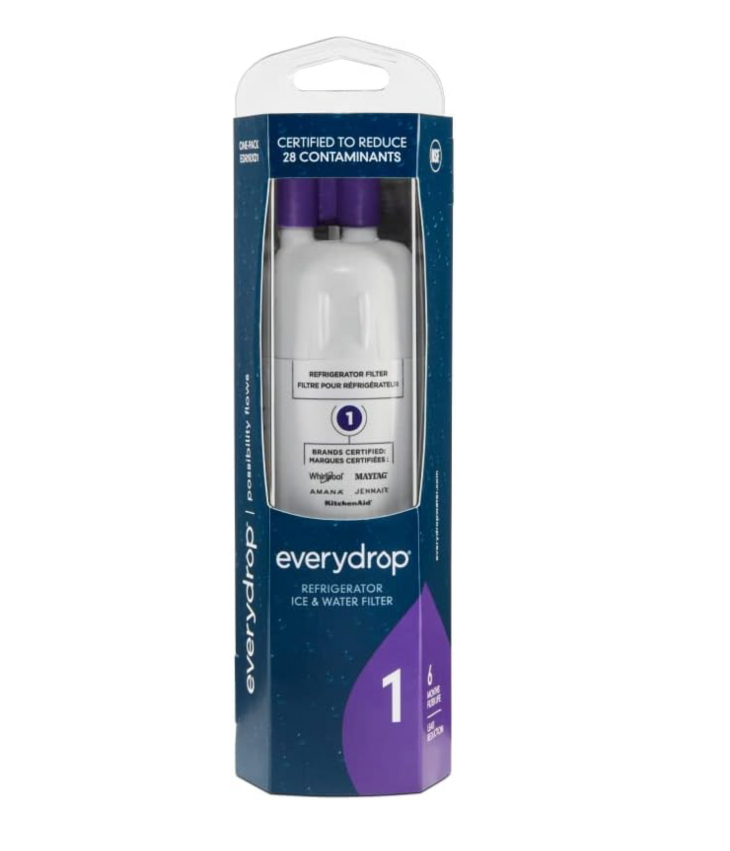 Everydrop by Whirlpool Ice and Water Refrigerator Filter 1, EDR1RXD1, Single-Pack , Purple