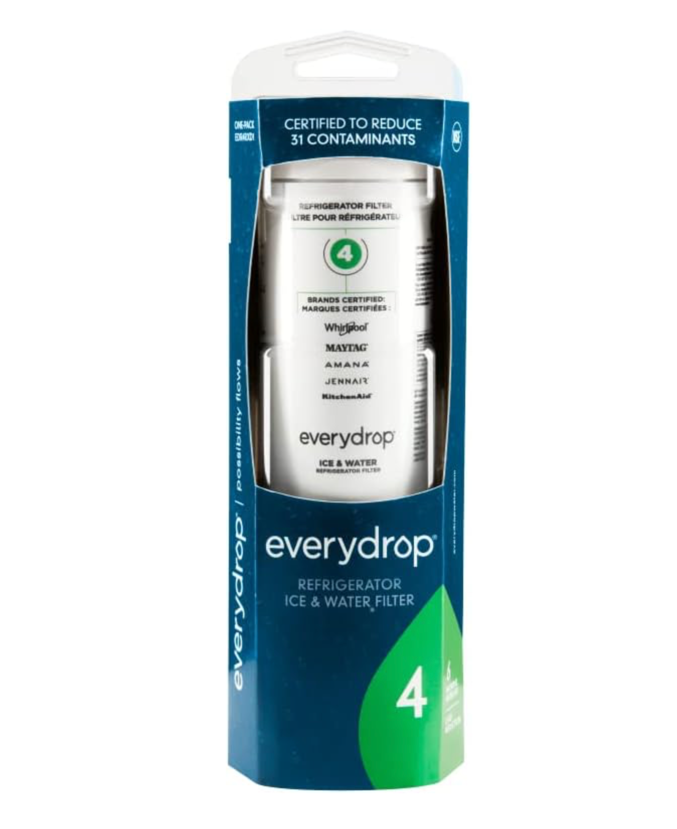 Everydrop by Whirlpool Ice and Water Refrigerator Filter 4, EDR4RXD1, Single-Pack Green