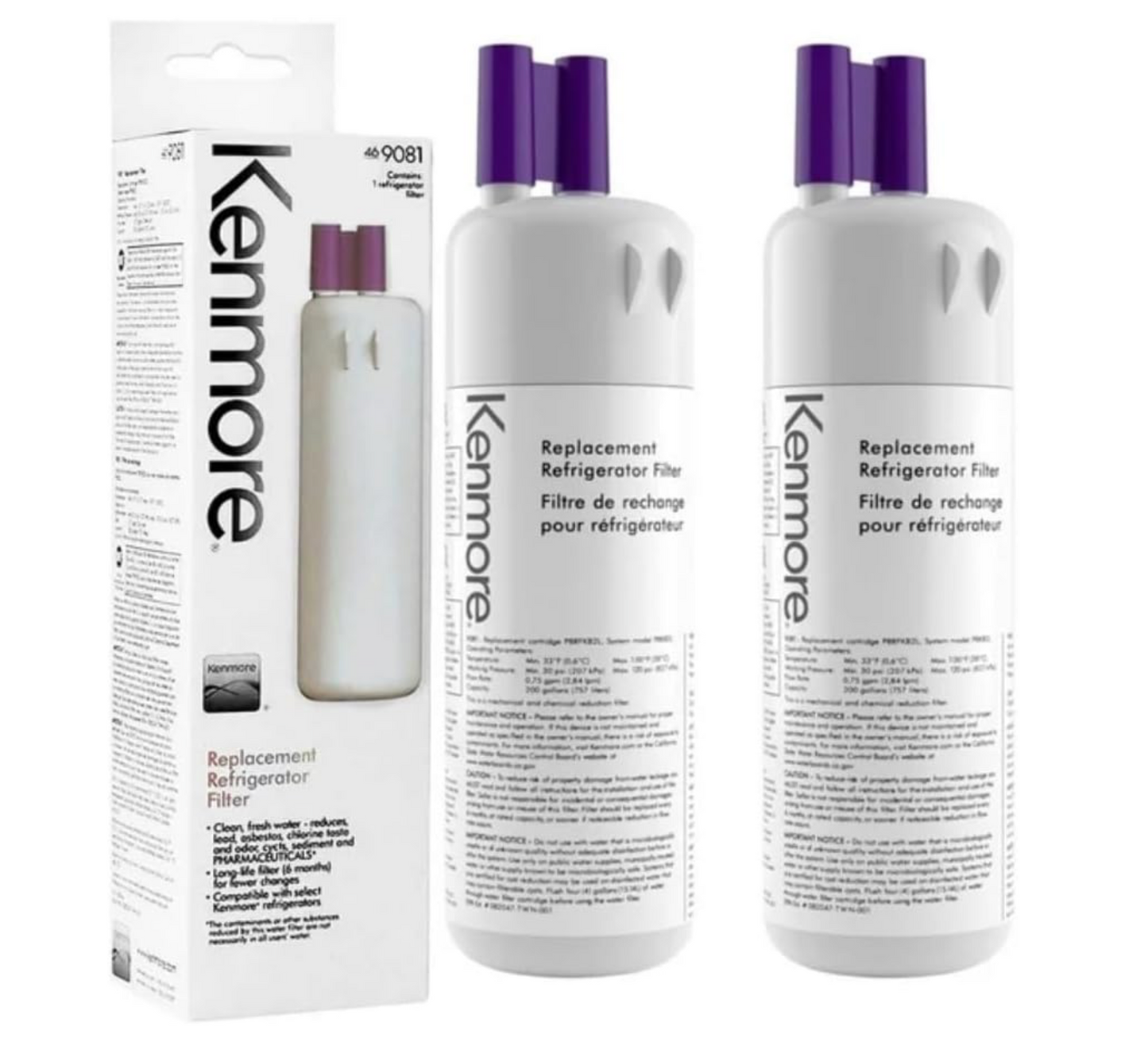 2 Pack Refrigerator Water Filter 9081 Replacement Compatible With Kenmore 469081 469930 Refrigerator Water Filter Cartridge