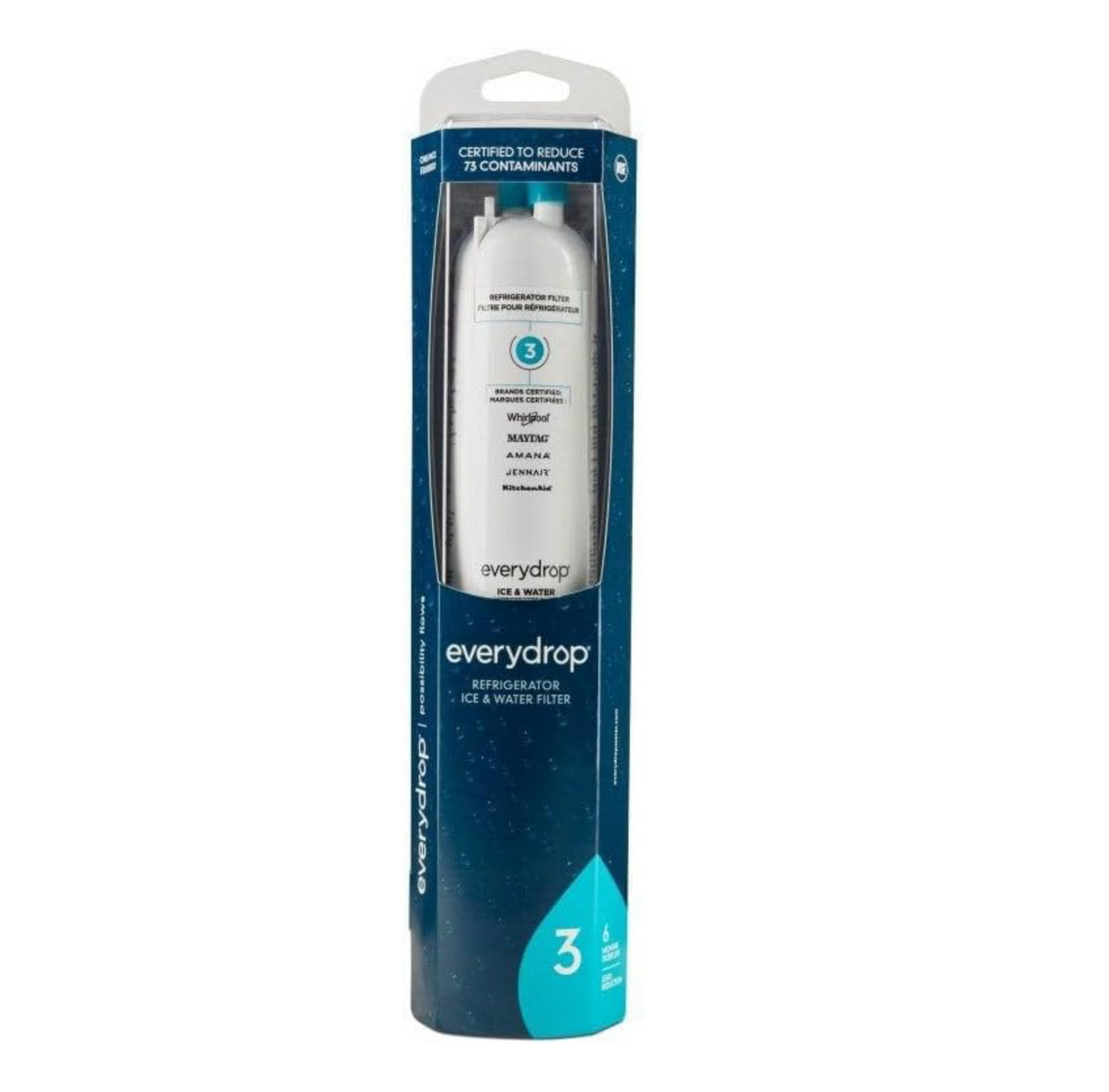Everydrop by Whirlpool Ice and Water Refrigerator Filter 3, EDR3RXD1, Single-Pack Blue